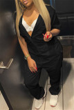 Pink Fashion Casual Solid Basic Turndown Collar Regular Jumpsuits