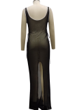 Black Sexy Solid Mesh Off the Shoulder Straight Dresses