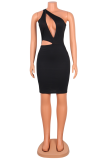 Red Sexy Solid Hollowed Out One Shoulder Pencil Skirt Dresses