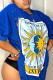 Blue Fashion Casual Print Hollowed Out O Neck T-Shirts
