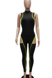 Blue Sexy Solid Hollowed Out Patchwork Mesh Half A Turtleneck Skinny Jumpsuits