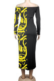 Red Sexy Print Patchwork Off the Shoulder Pencil Skirt Dresses