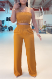 Yellow Sexy Solid Patchwork Strapless Sleeveless Two Pieces