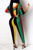 Multicolor Sportswear Striped Patchwork Hooded Collar Half Sleeve Two Pieces