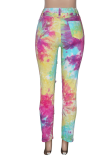 Yellow Sexy Patchwork Ripped Tie-dye Skinny High Waist Pencil Full Print Bottoms