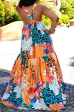 Blue Yellow Sexy Print Patchwork Spaghetti Strap Printed Dress Dresses