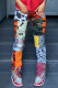 Orange Fashion Casual Print Patchwork Regular High Waist Trousers
