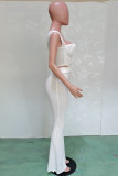 White Sexy Casual Solid Patchwork Square Collar Sleeveless Two Pieces