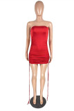 Red Fashion Sexy Solid Backless Strapless Sleeveless Dress Dresses