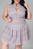 Pink Sexy Casual Letter Print Basic Zipper Collar Plus Size Two Pieces