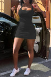 Red Sexy Casual Solid Basic Square Collar Vest Dress