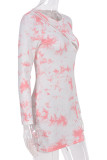 Red Sexy Print Hollowed Out Patchwork O Neck Long Sleeve Dresses