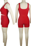 Pink Casual Solid Patchwork U Neck Sleeveless Two Pieces