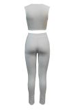 White Sexy Solid Patchwork V Neck Sleeveless Two Pieces