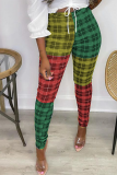 Multi-color Casual Plaid Patchwork Skinny High Waist Pencil Full Print Bottoms