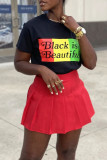 Red Fashion Casual Print Basic O Neck Short Sleeve Two Pieces