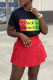 Red Fashion Casual Print Basic O Neck Short Sleeve Two Pieces