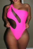Rose Red Fashion Sexy Patchwork See-through Backless Swimwears