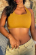 Yellow Sexy Solid Patchwork Halter Tops