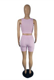 Pink Fashion Casual Solid Vests U Neck Sleeveless Two Pieces