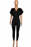 Yellow Fashion Casual Solid Basic V Neck Skinny Jumpsuits