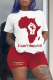 Red Casual Print Patchwork O Neck Short Sleeve Two Pieces