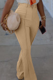 Khaki Fashion Casual Solid Basic Regular High Waist Trousers