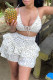 White Sexy Casual Dot Print Backless Halter Sleeveless Two Pieces Swimwear