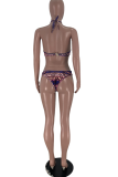Gradient Color Sexy Print Hollowed Out Patchwork Swimwears