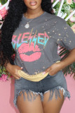 Pink Fashion Casual Print Basic O Neck T-Shirts