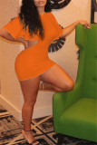 Rose Red Fashion Sexy Solid Hollowed Out O Neck Short Sleeve Dress