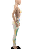 Colour Sexy Print Split Joint Frenulum Backless Swimwears