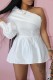 White Sexy Casual Solid Basic Oblique Collar Long Sleeve Dresses