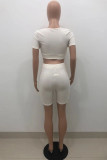 Apricot Fashion Sexy Solid Fold Square Collar Short Sleeve Two Pieces