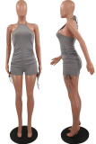 Grey Sexy Solid Patchwork O Neck Skinny Rompers