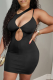 Black Sexy Solid Hollowed Out Halter Pencil Skirt Dresses