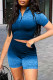 Royal Blue Casual Gradual Change Print Patchwork Mandarin Collar Short Sleeve Two Pieces