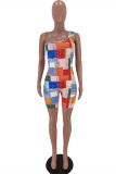 Multicolor Sexy Casual Print Backless One Shoulder Regular Romper