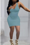 Red Casual Solid Patchwork U Neck Pencil Skirt Dresses