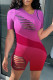 Fuchsia Fashion Casual Gradual Change Print Ripped O Neck Skinny Romper