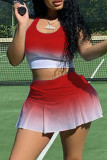 Red Sexy Sportswear Gradual Change Printing U Neck Sleeveless Two Pieces