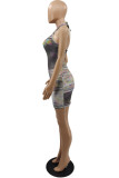 Grey Fashion Sexy Print Backless Halter Sleeveless Dress