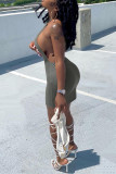 Grey Fashion Sexy Solid Backless O Neck Sleeveless Dress