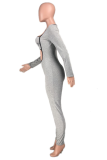 Silver Sexy Print Hollowed Out Square Collar Skinny Jumpsuits