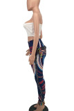 Coffee Casual Print Tassel Patchwork Oblique Collar Sleeveless Two Pieces