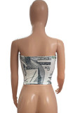 Grey Fashion Sexy Print Backless Strapless Tops