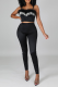 Black Sexy Solid Tassel Spaghetti Strap Sleeveless Two Pieces