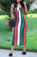 Red Fashion Sexy Striped Print Backless Spaghetti Strap Long Dress
