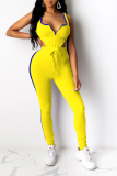 Yellow Sexy Solid Patchwork V Neck Sleeveless Two Pieces