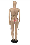 Multicolor Fashion Sexy Print Bandage Swimwears Four-piece Set